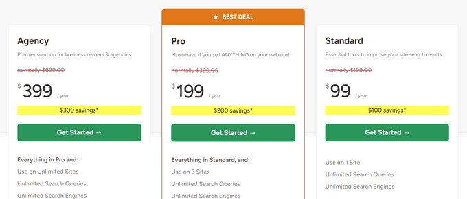 The SearchWP pricing plans The SearchWP pricing plans