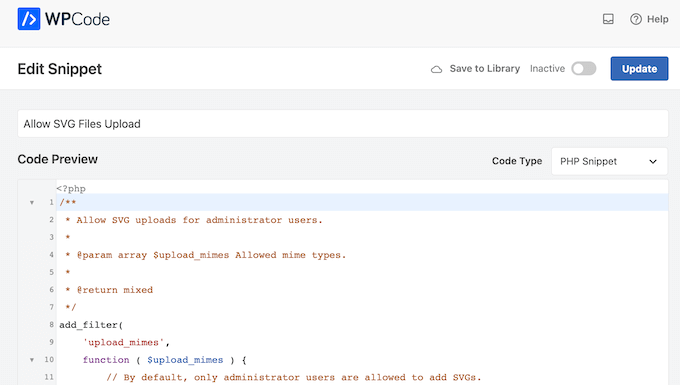 The WPCode code editor The WPCode code editor