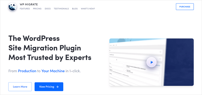 The WP Migrate plugin landing page The WP Migrate plugin landing page
