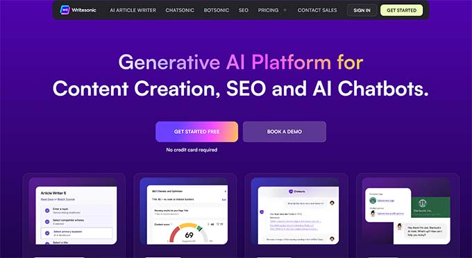 Writesonic website Writesonic website