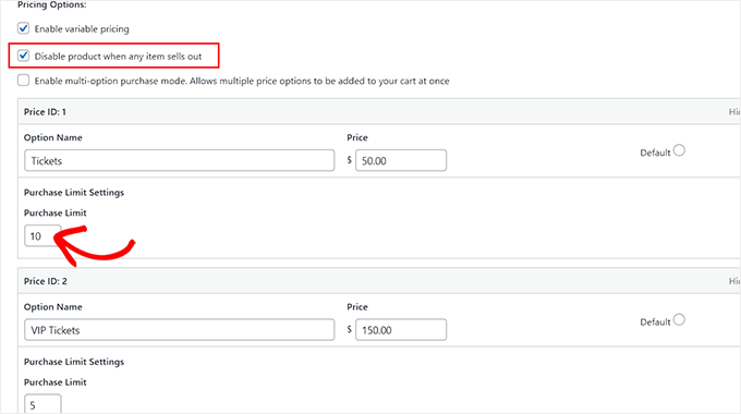 Set different purchase limits for the various pricing packages of a digital product Set different purchase limits for the various pricing packages of a digital product