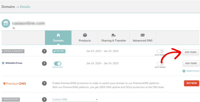 Add years for domain renewal Add years for domain renewal