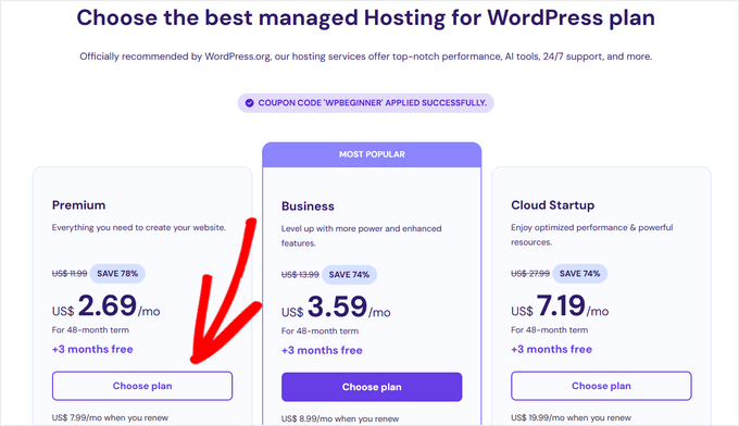 Choose Hostinger pricing plan Choose Hostinger pricing plan
