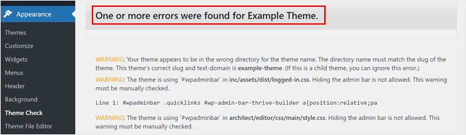 An example of a theme that doesn't pass the Theme Check test An example of a theme that doesn't pass the Theme Check test