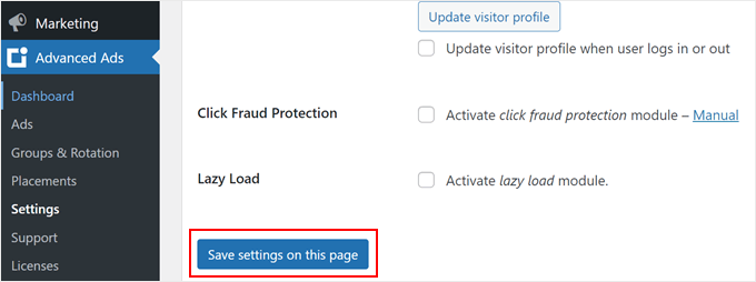 Saving Advanced Ads Pro settings Saving Advanced Ads Pro settings