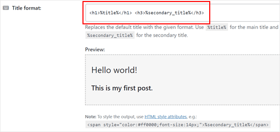 Configuring the title format in the Secondary Title plugin Configuring the title format in the Secondary Title plugin