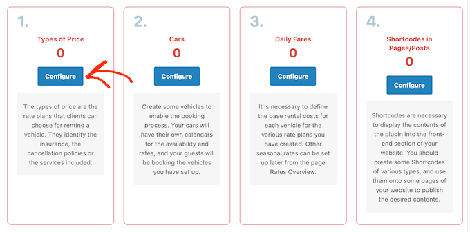 Configuring the prices for your car booking system